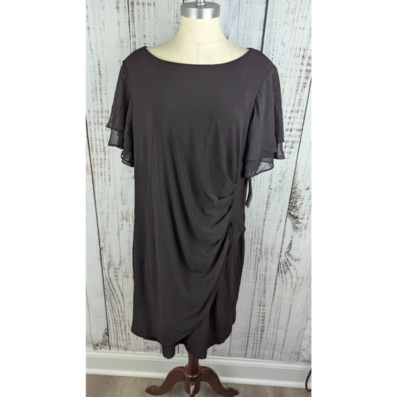 Jessica Howard Plus Size Flutter Sleeve Side Ruched Dress Black Short Size 18W - Picture 2 of 5